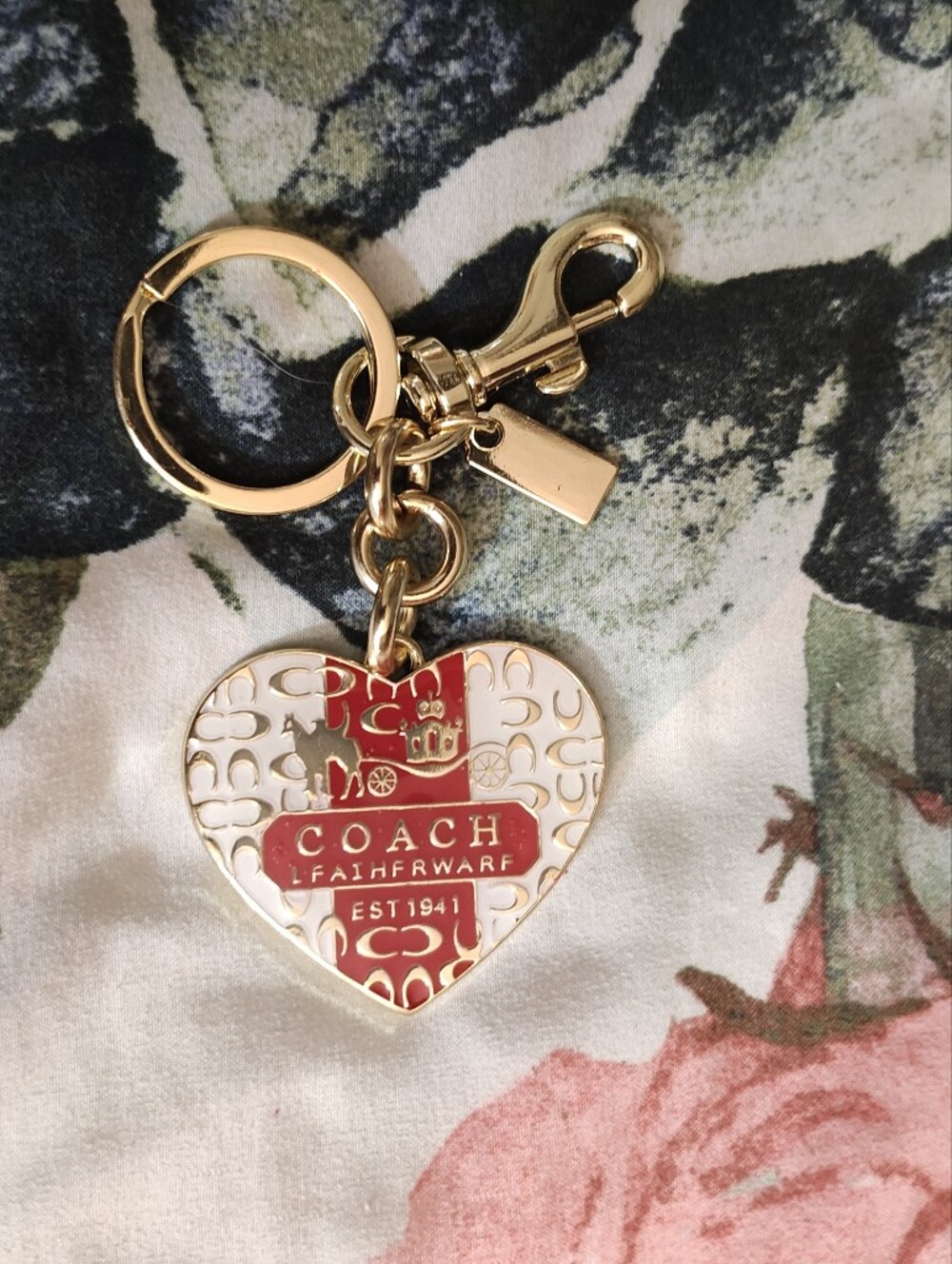 Coach Heart Keychain Charm in Gold & Red - Picture 3 of 3